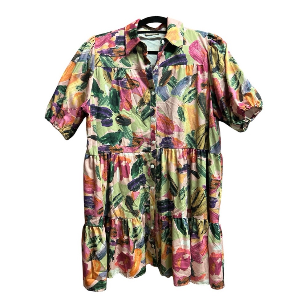 Sunday up watercolor button up shirt dress - Picture 2 of 4